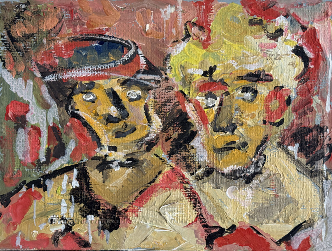 Bild 18 40x30, Acryl, Pergament auf Stahlgewebe auf Leinwand